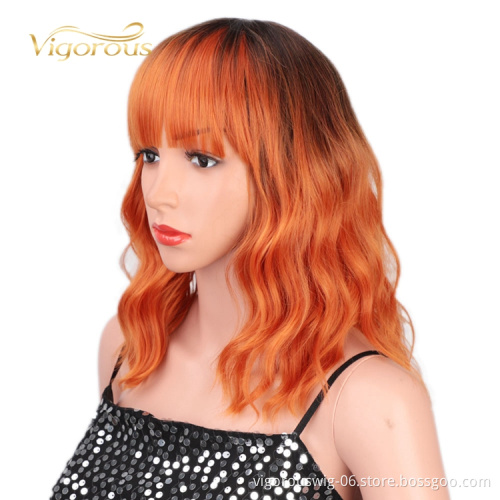 Best Quality Wholesale Glueless With Bang Ombre Black Auburn African Loose Wave Cheap Afro Heat Safe Synthetic Wig